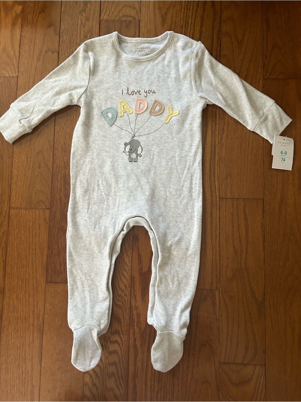 Primark Baby One-Piece Footed Sleeper - 'I Love You Daddy' Light Gray 6-9M NWT